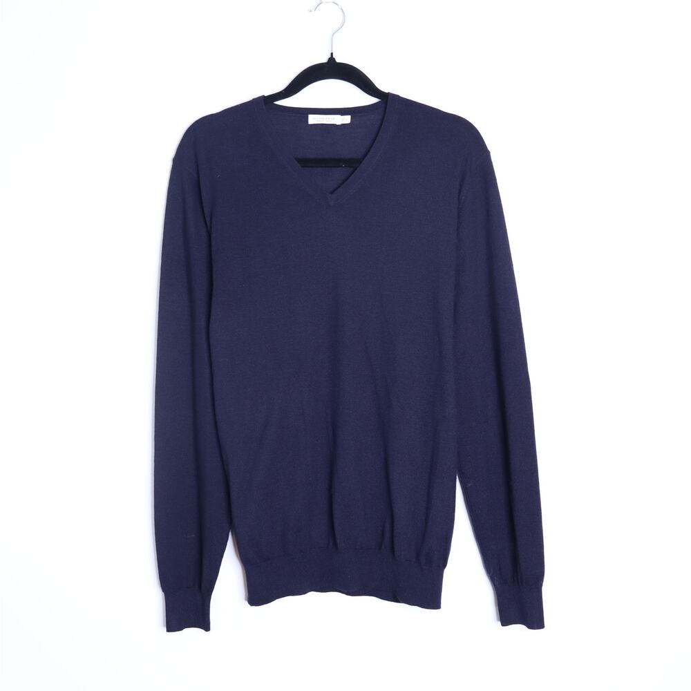 SUITSUPPLY Merino V Neck Sweater Navy Blue Slim Fit Long Sleeve Men's L